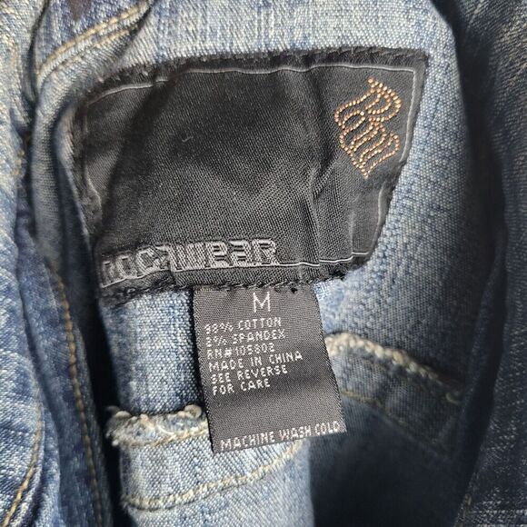 Rocawear Jacket Womens Medium Blue Denim Jean Trucker Y2K Urban Hip Hop Graffiti - Picture 6 of 6